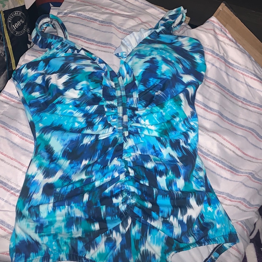 Source Unknown Blue Patterned Women's One Piece